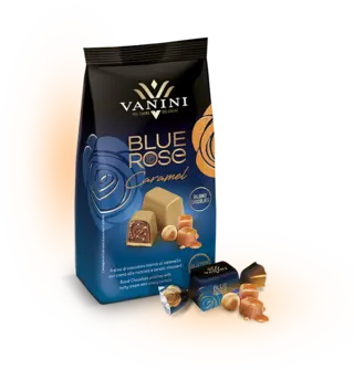 Blue rose konfekt karamell Karamell og hasselnøtt krem