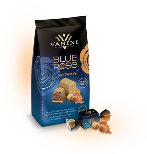 Blue rose konfekt karamell Karamell og hasselnøtt krem 