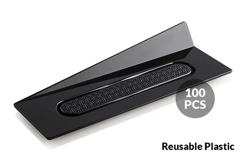 Monoporsjon brett 140x40mm - 100stk Sort plast, gjenbrukbar 