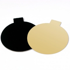 Kakebrett gull/sort Ø8cm - 200stk Med tunge, 1mm tykkelse